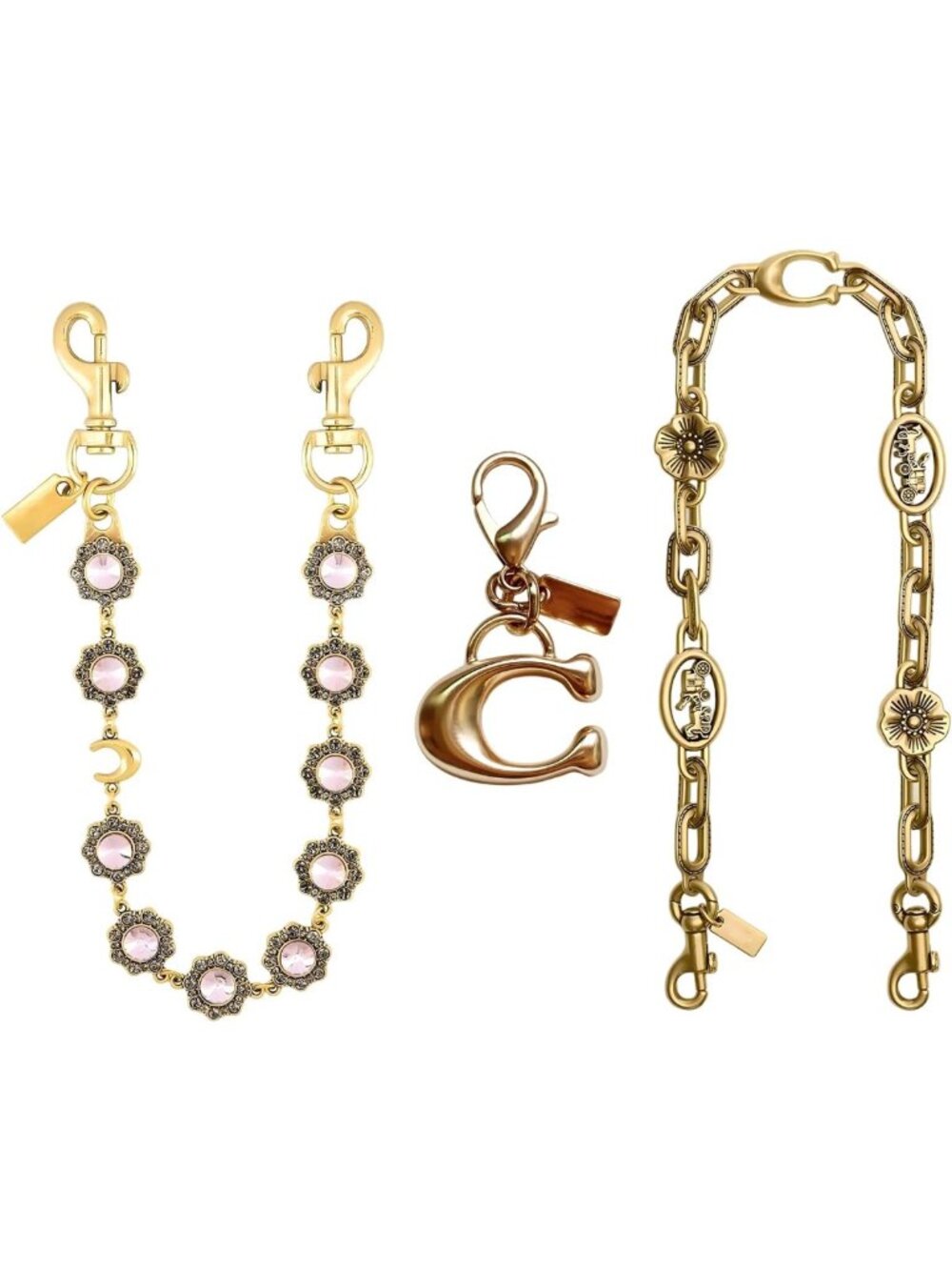 3 Pack Vintage Gold Purse Charms & Bag Strap Extenders, Stylish Keychains for